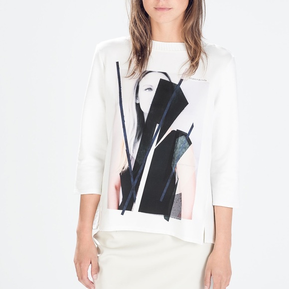 Zara Tops - ZARA GRAPHIC T WITH FLEECE BACK